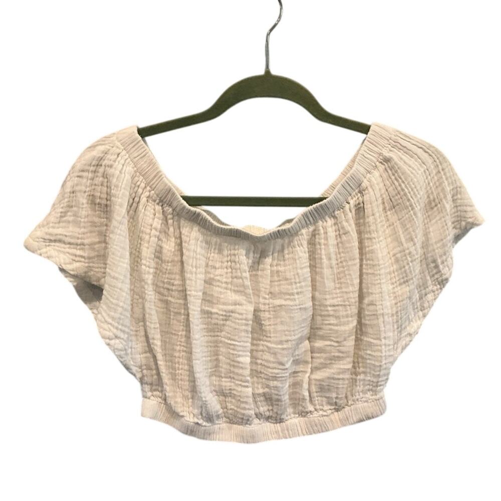 Free People Womens Gauzy Cotton Crop Top White Beachy‎ Boho Coastal Vacay Spring